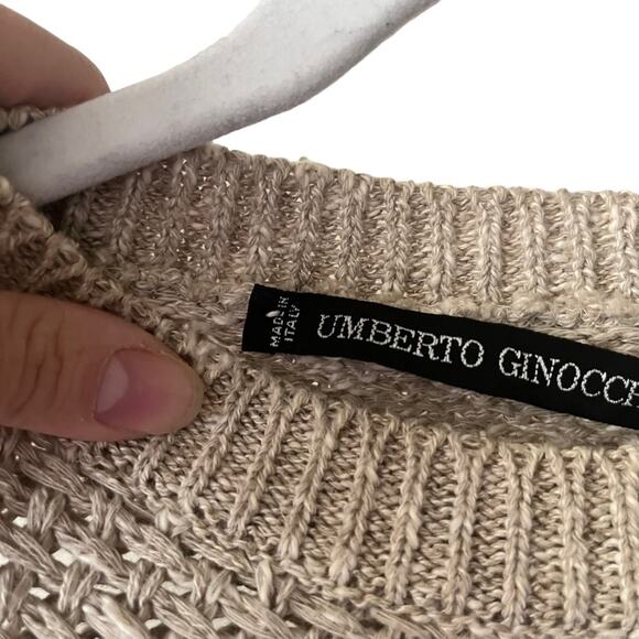 Umberto Ginocchietti Chunky Fisherman Knit Sweater Top Linen Coastal Beige Tan - Picture 5 of 10